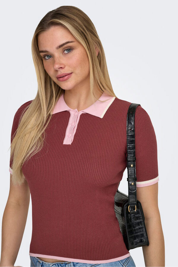 Only Polo de malha canelada estampado