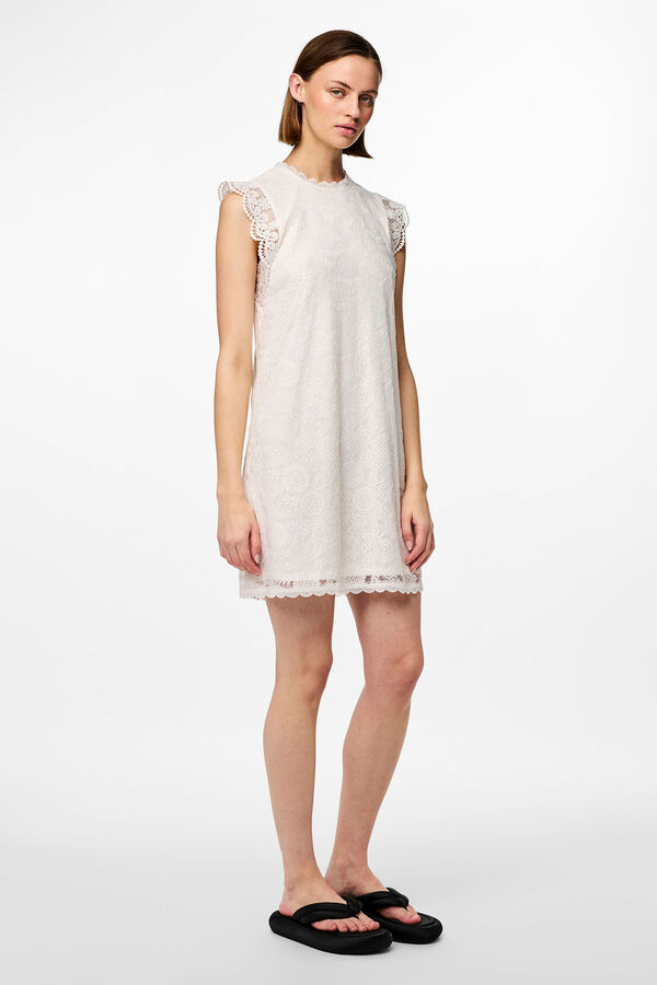 Pieces Vestido de renda mangas branco
