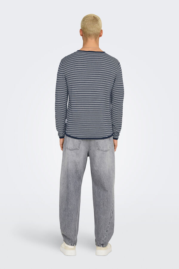 Only & Sons Suéter masculino com gola redonda e regular fit azul