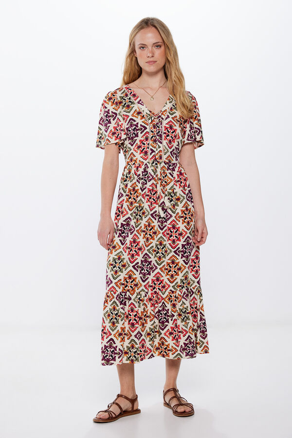 Springfield Vestido Midi Escote Lazo estampado