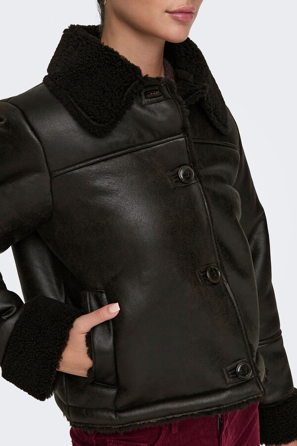 JDY Cazadora de polipiel marr&oacute;n