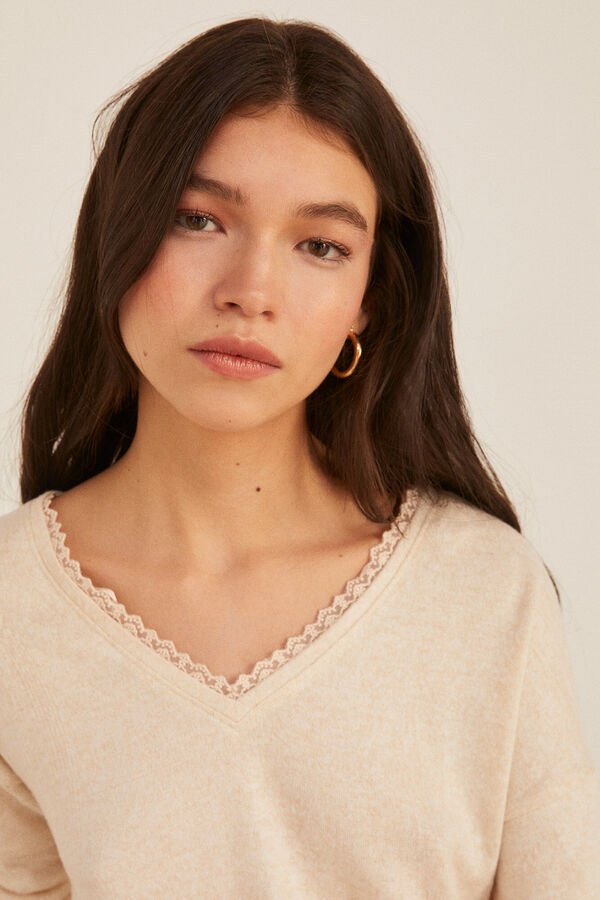 Springfield Camiseta Punto Cortado Lace nude