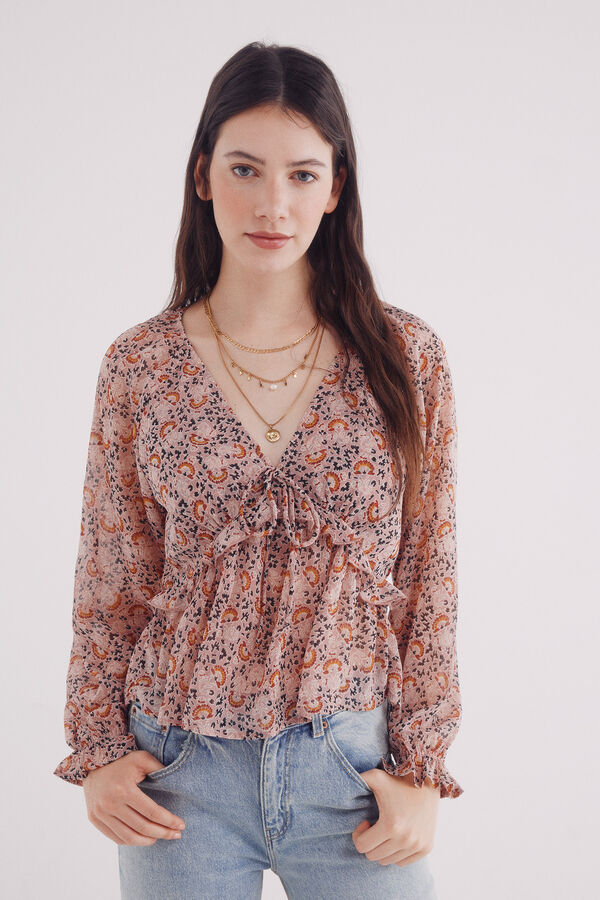 Springfield Blusa gasa estampada morado/lila