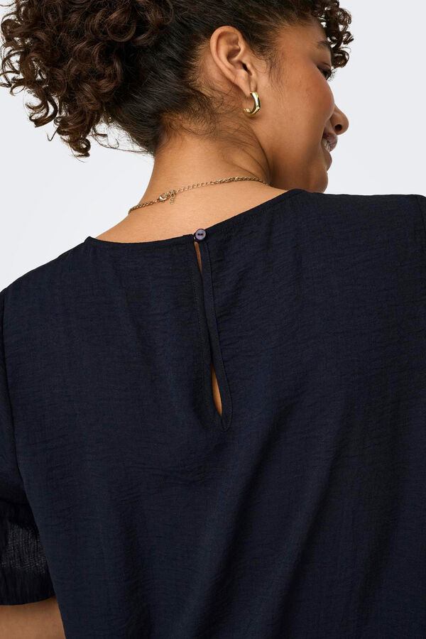 JDY Blusa manga curta folhos azul