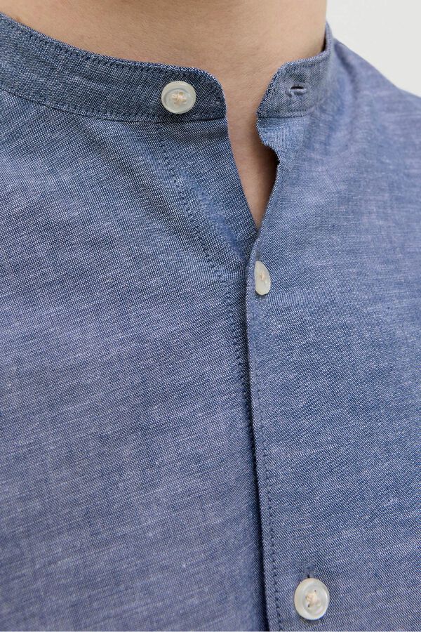 JJ REBEL Camisa cuello mao de lino azul