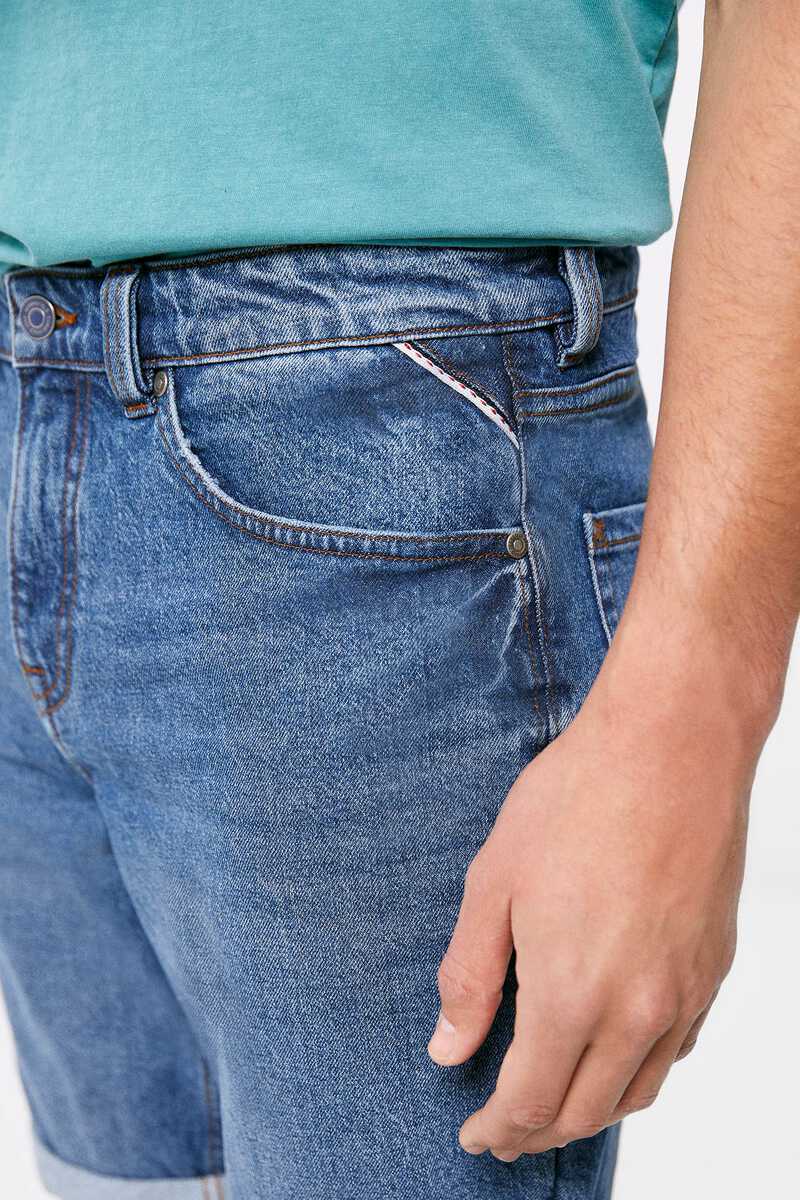 Springfield Calções jeans slim lavagem média azul aço