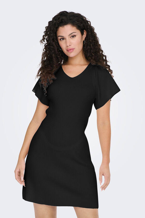 Only Vestido curto canelado preto