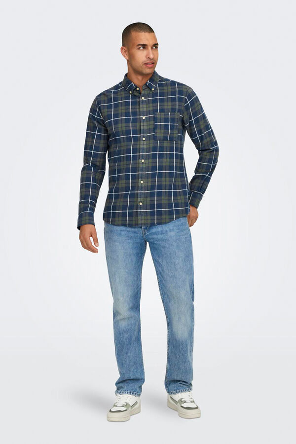 Only & Sons Camisa cuadros slim fit verde