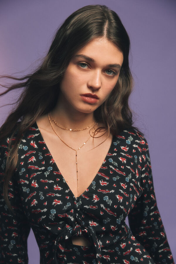 Springfield Vestido curto com decote nó estampado preto