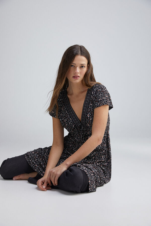 Springfield Vestido midi escote cenefa negro