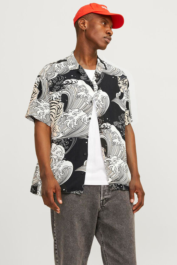 Jack & Jones Camisa manga corta estampado japon&eacute;s gris