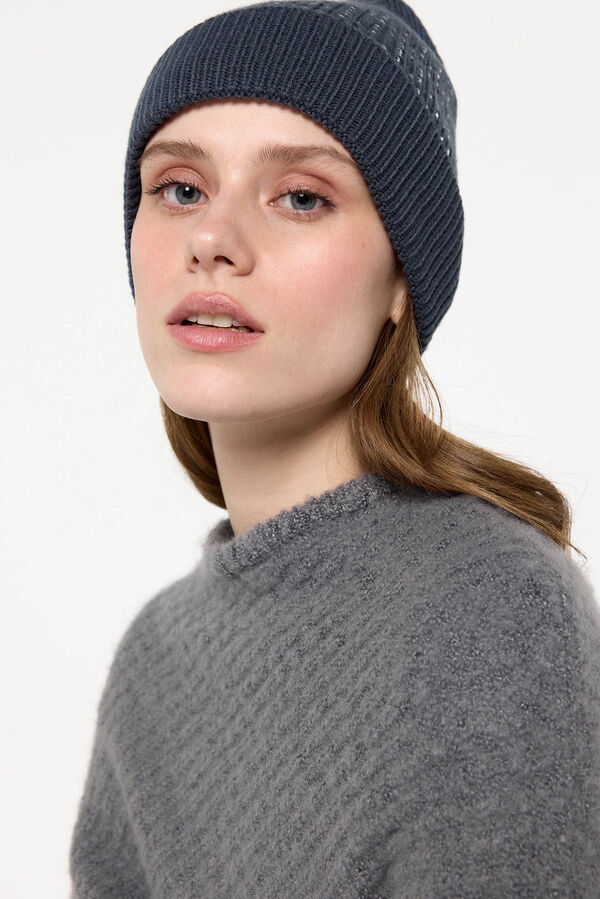 Pieces Gorro beanie de punto con strass azul
