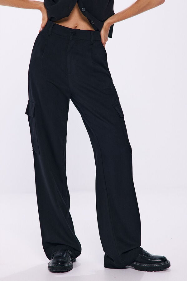 Springfield Pantal&oacute;n cargo fluido negro