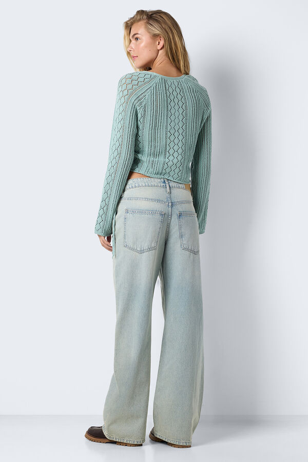 Noisy May Jersey de verano calado con cuello pico y detalle de lazo en los laterales. turquesa