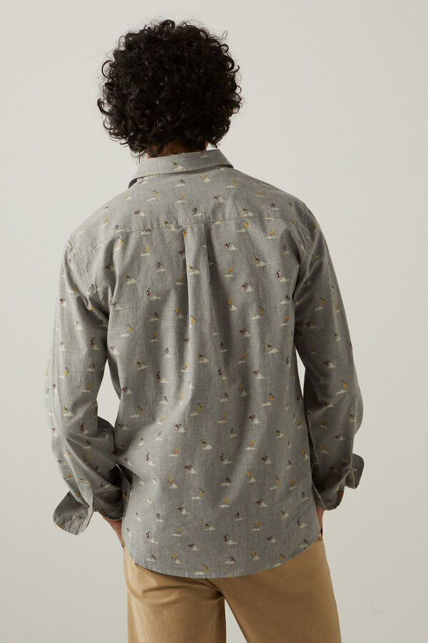 Springfield Camisa de manga larga algodón estampado gris