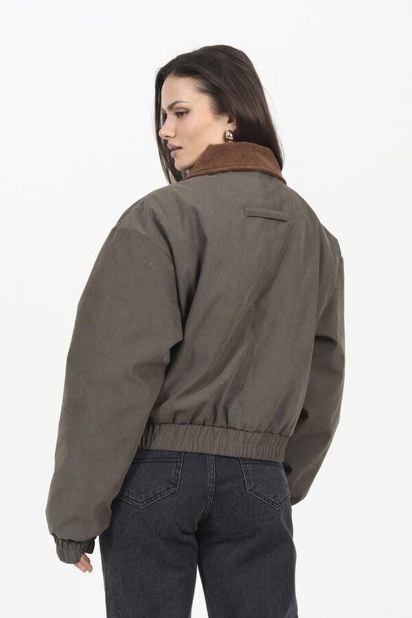 Brave Soul Chaqueta bomber con cuello pana kaki