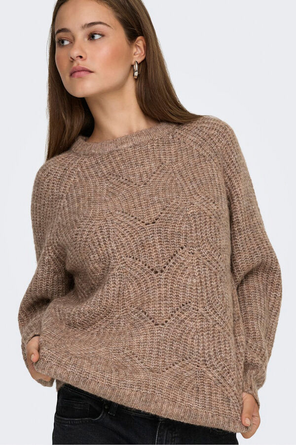 Only Camisola estruturado com gola redonda vison