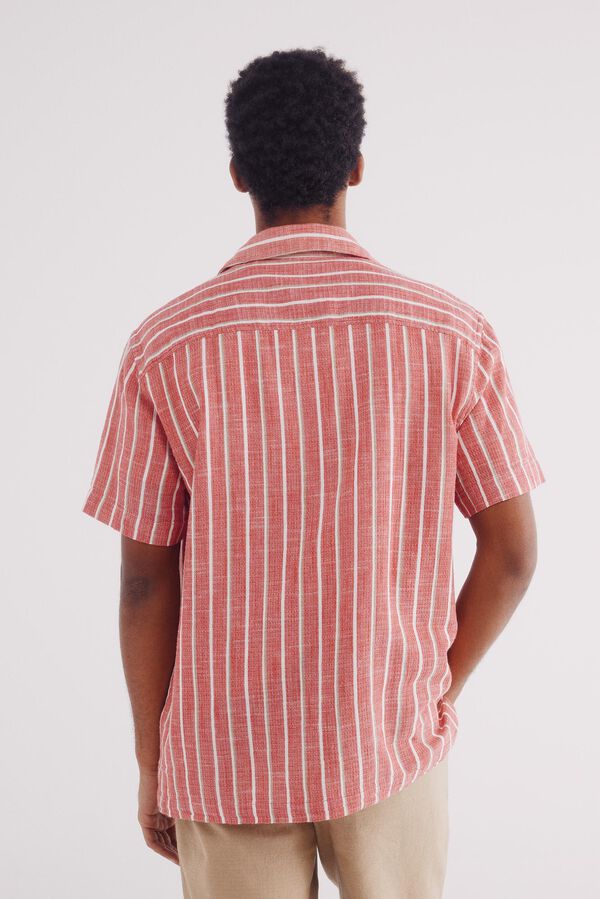 Springfield Camisa de boliche de manga manga curta riscas r&uacute;stica vermelho