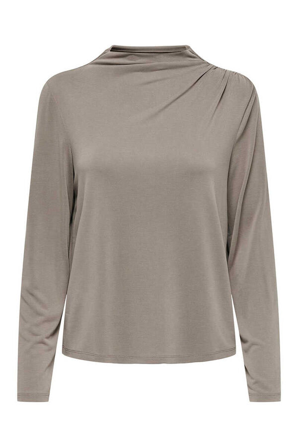 Only Top manga larga cuello alto marr&oacute;n