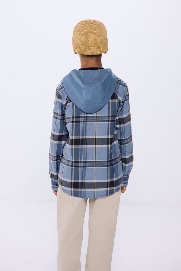 Springfield Kids Camisa com padr&atilde;o de xadrez e capuz para menino azul