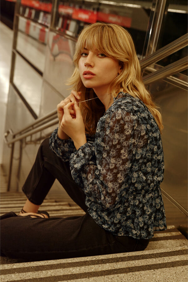 Springfield Blusa de chiffon lurex estampada azul