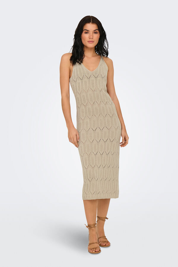 Only Vestido midi de crochet gris