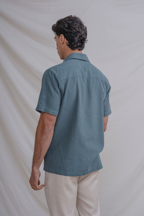 Celopman Camisa de linho de manga curta verde