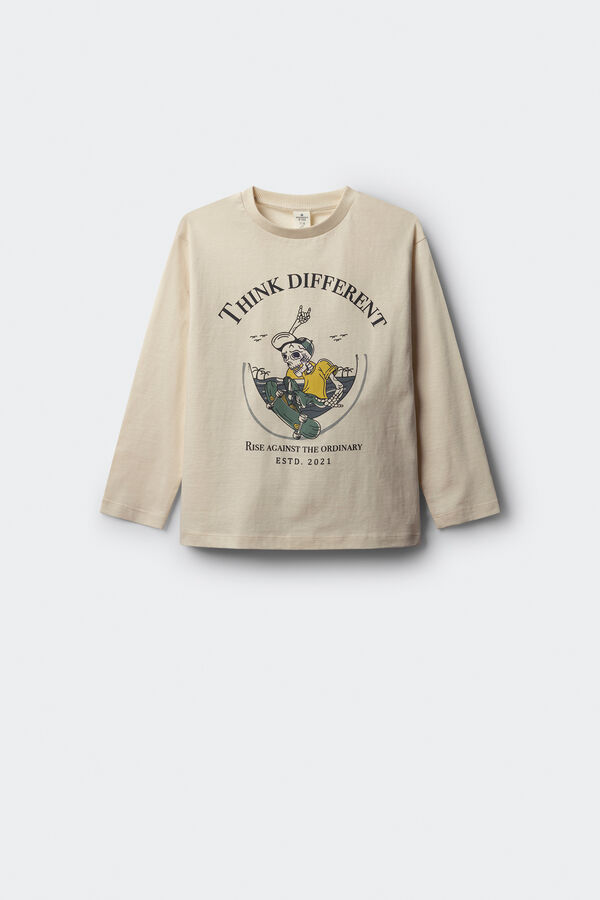 Springfield Kids Camiseta de manga comprida com estampado de caveira skatista para meninos estampado