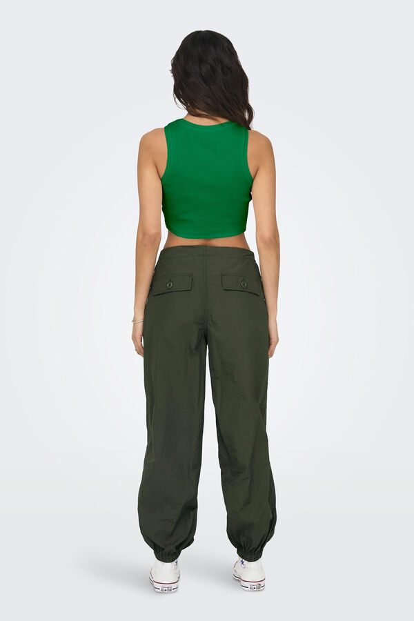 Only Top canelado gola halter verde