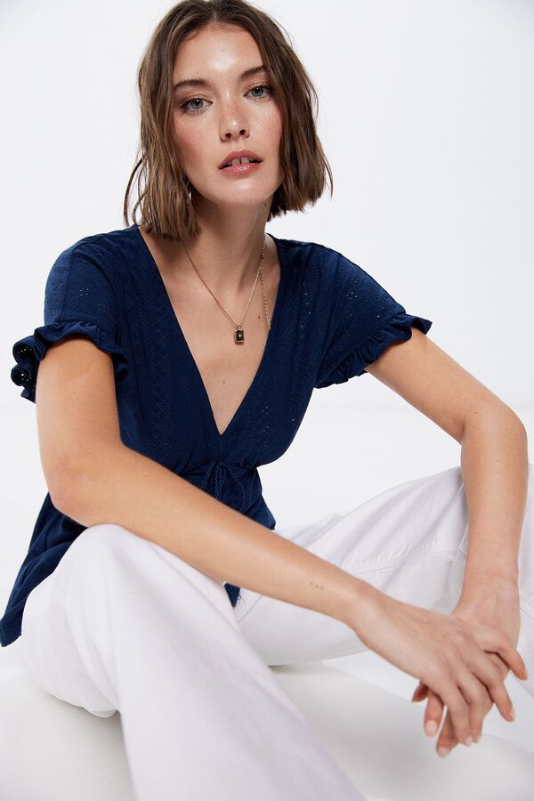 Springfield Camiseta Bordado Suizo Cord&oacute;n Borlas azul