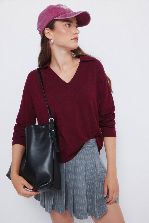 Springfield Polo decote em V com malha cortada vermelho