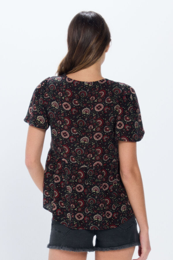 Springfield Blusa fluida escote lace negro