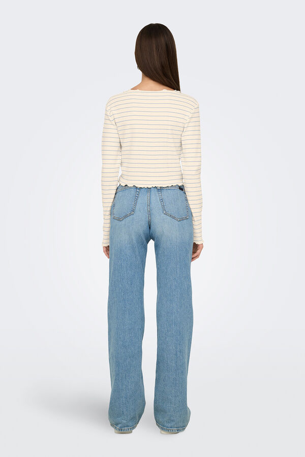 Only T-shirt curta de manga comprida com bordas onduladas bege