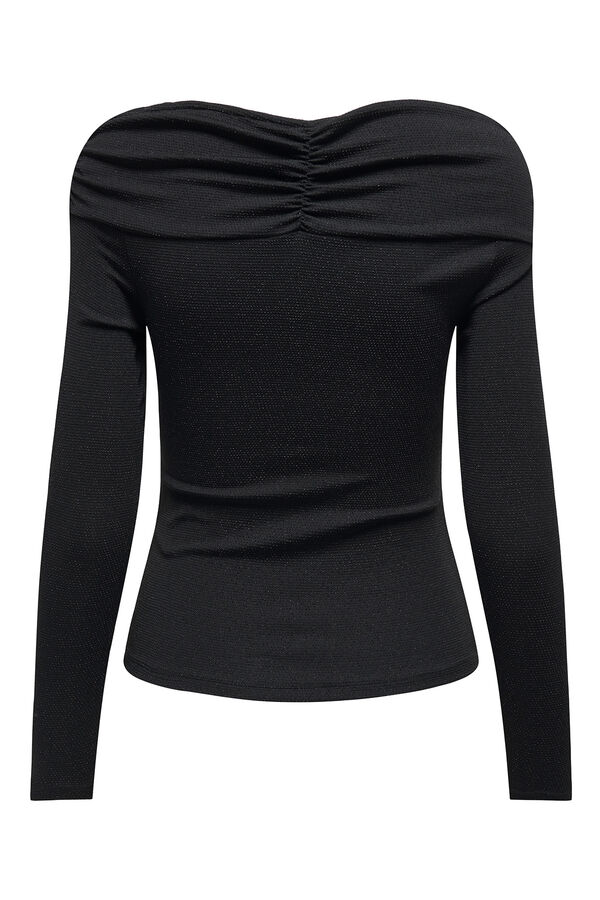 Only Camiseta cuello barco con brillantes negro