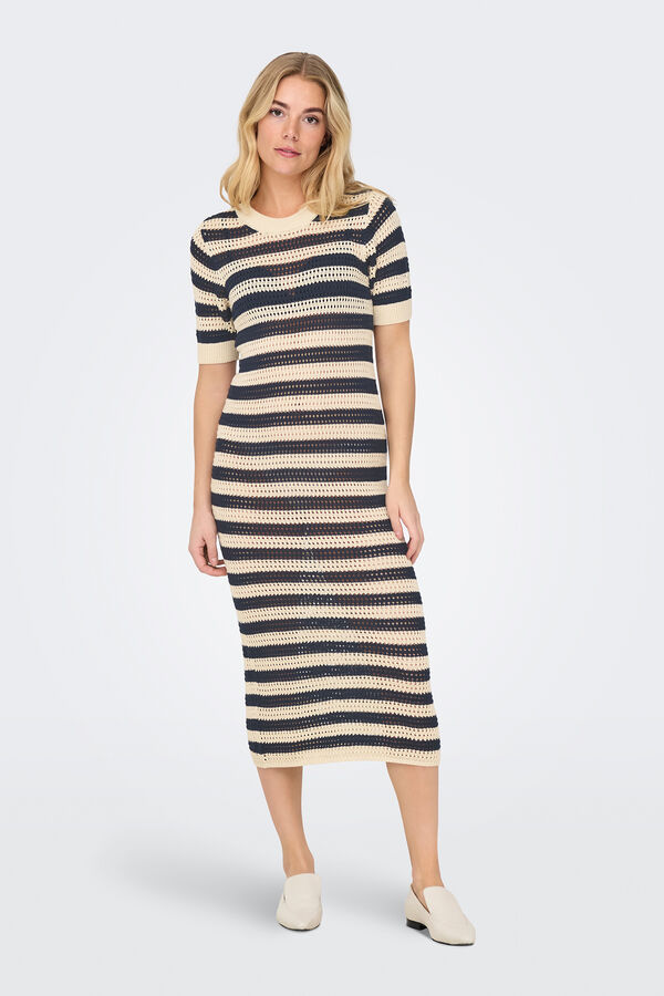 JDY Vestido largo punto calado beige