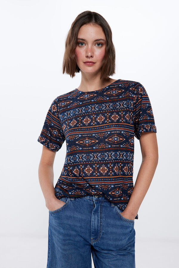 Springfield T-shirt Efeito Linho Estampada azul