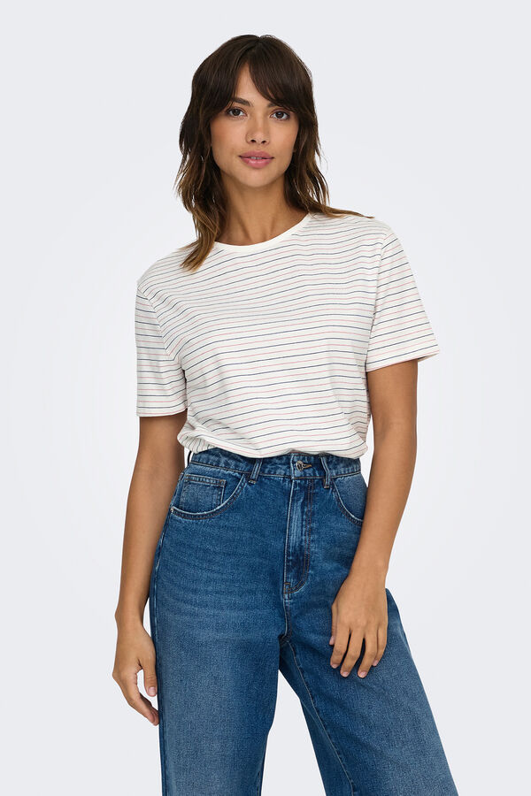 JDY Camiseta de manga corta y cuello redondo blanco