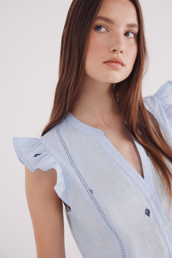 Springfield Blusa bordados geom&eacute;tricos azul