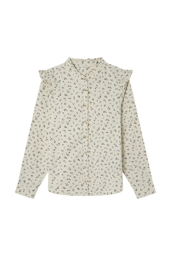 Springfield Blusa de veludo com babados nos ombros branco