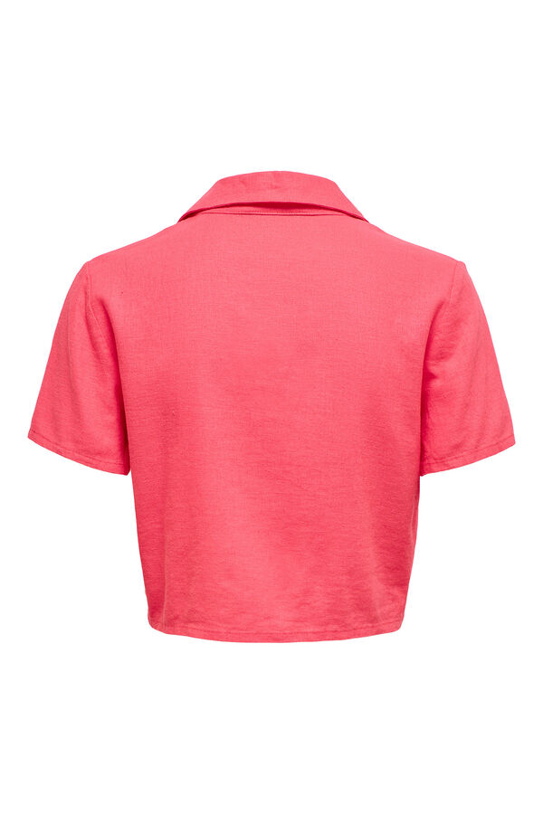Springfield Camisa corta de lino cuello solapas rosa