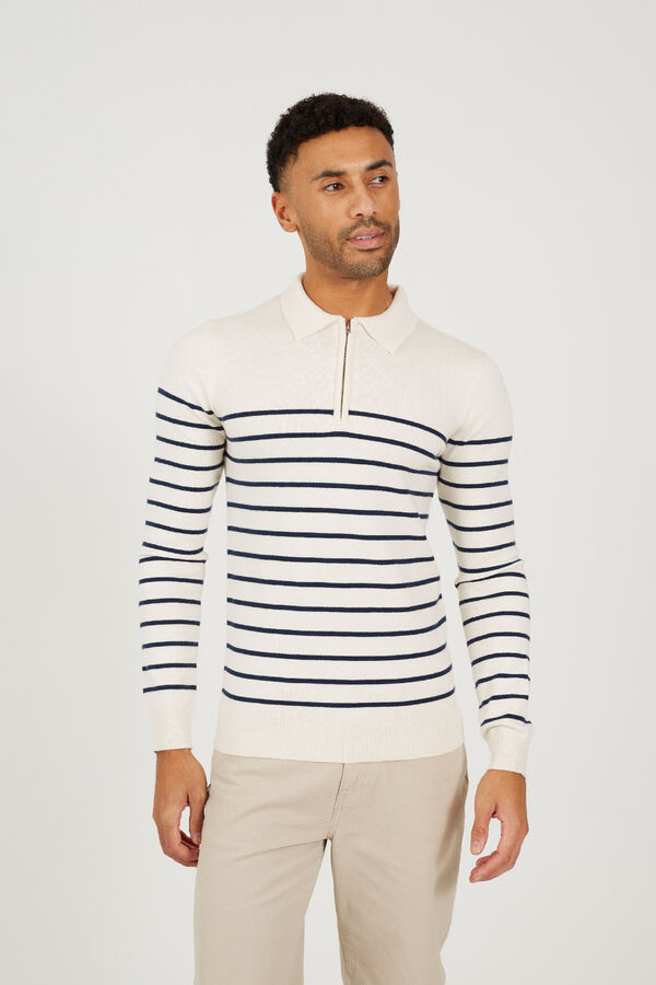 Brave Soul Camisa polo de malha riscas bege