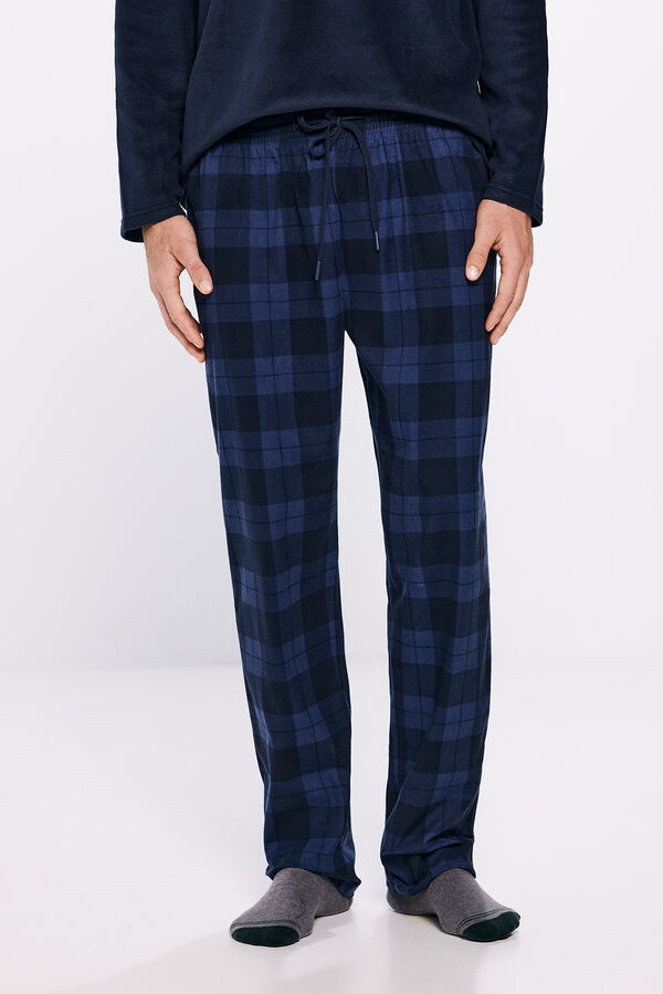 Springfield Set pijama largo franela cuadros azul