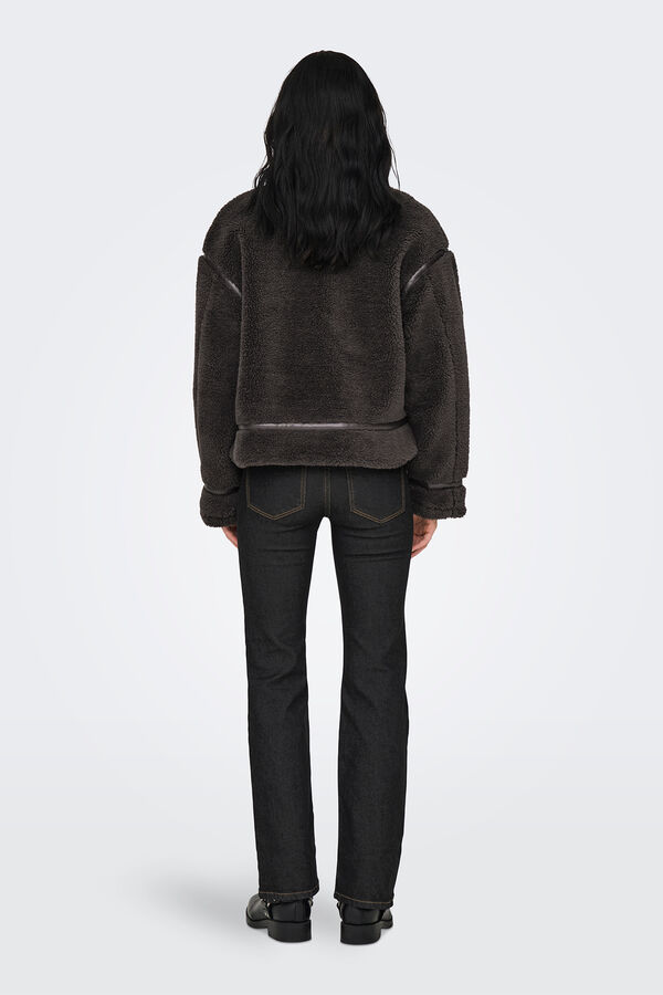 Only Chaqueta biker de pelo marr&oacute;n