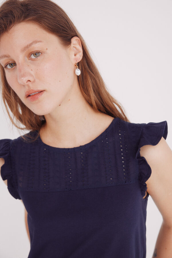 Springfield Camisa bordada com babados azul