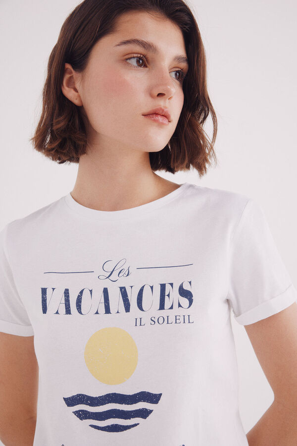 Springfield Camiseta "Vacances Côte d´Azur" blanco