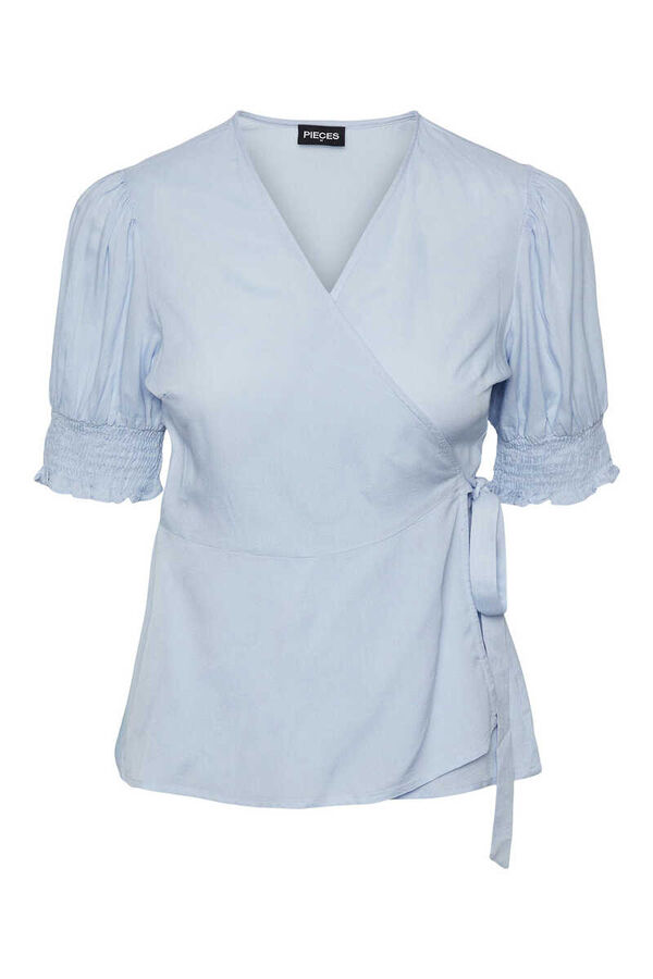 Pieces T-shirt com decote cruzado. azul