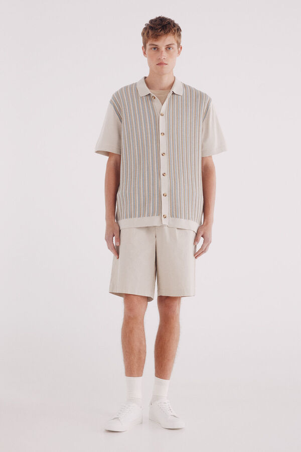 Springfield Cardigan de riscas manga curta verticalmente bege