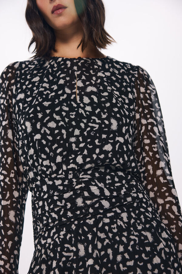 Springfield Vestido corto gasa estampado animal negro