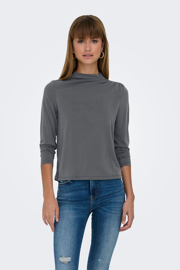 Only Top manga larga cuello alto gris