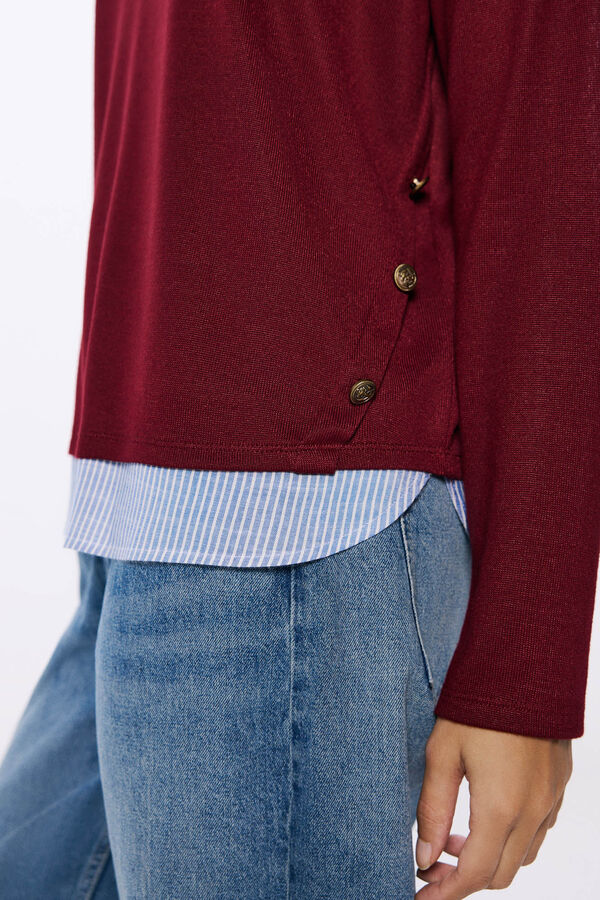 Springfield Camiseta combinada botones laterales burdeos